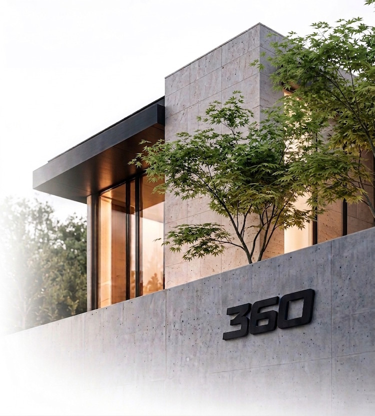 Modern concrete and glass property with the 360 name